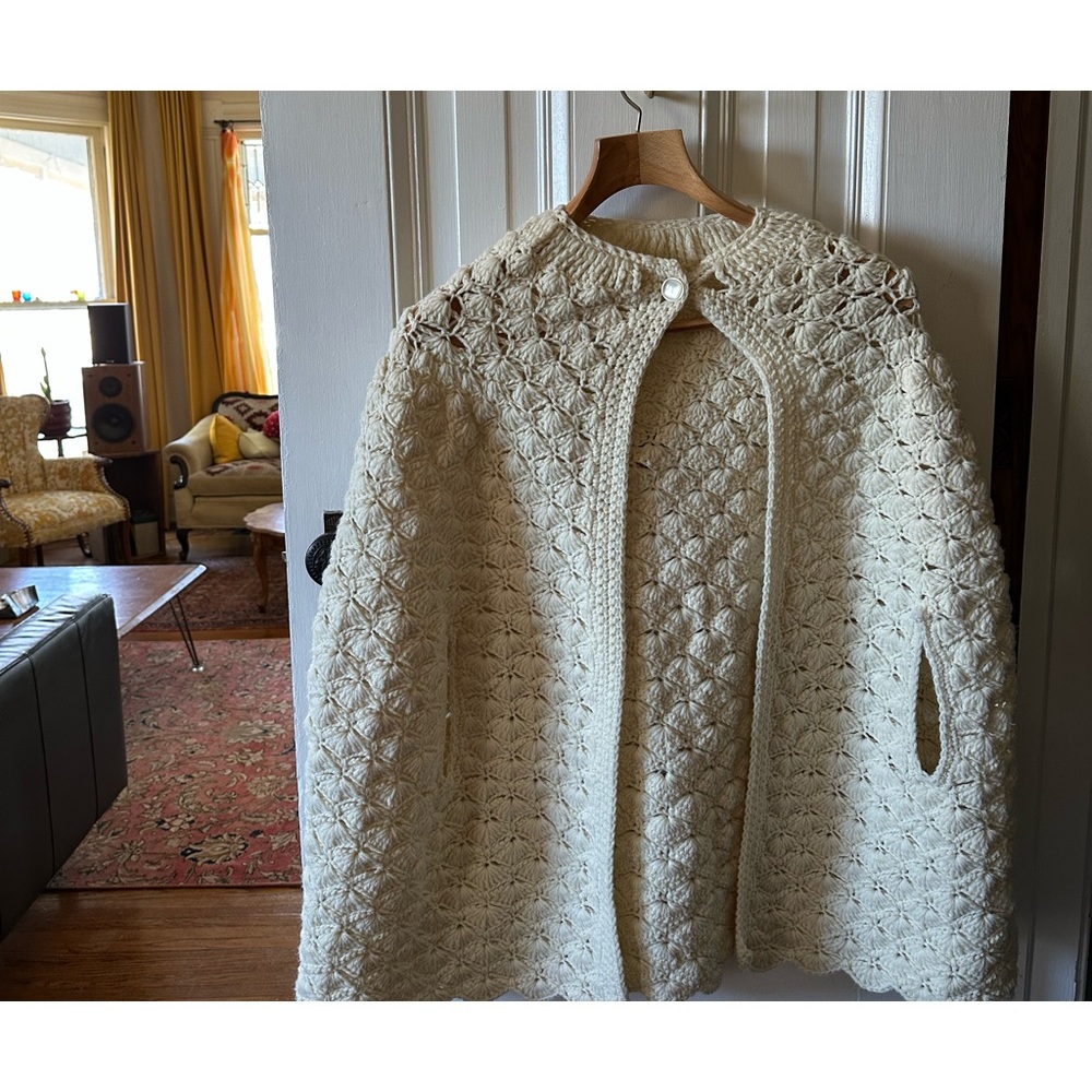 Vintage Cream Crochet Cape